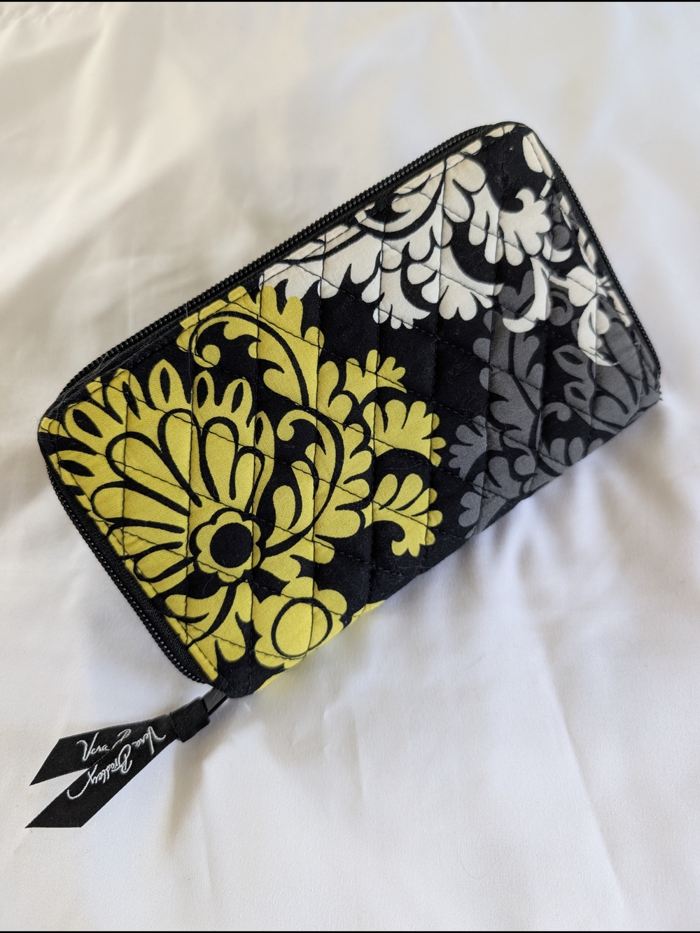 Vera Bradley Quilted Zip Wallet in Yellow, Black & Gray Floral
